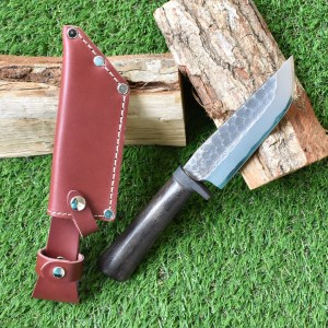 [山人] 槌目鉈ナイフ モーガンレザー 牛革ケース付 キャンプ用ナイフ アウトドア用鉈 鉈 ナイフ 薪割り鉈 焚火鉈【083S003】