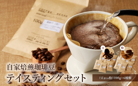 世界の自家焙煎珈琲豆テイスティングセット 100g×6種類【粉・中挽き】 A113-001-02 コーヒー 自家焙煎 粉 100g 6種類 テイスティングセット 浅煎り 中煎り 深煎り 海外産豆 エチ
