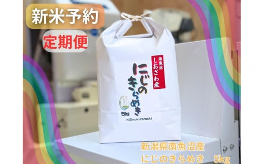 【令和７年産・新米予約・定期便】新潟県南魚沼産にじのきらめき　5kg×12か月　大粒・コシヒカリに負けないおいしさ！【予約限定販売】【2025年10月中旬より順次発送予定】