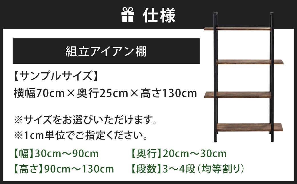 サイズフルオーダー！！ 組立アイアン棚 艶消しブラック×ジャコビーン