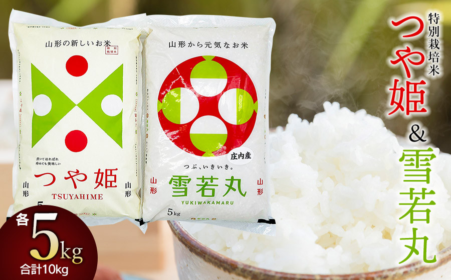 
                  【令和7年産】 特別栽培米つや姫5kg＋雪若丸5kgセット　山形県庄内産　鶴岡米穀商業協同組合 | 米 つや姫 雪若丸 食べ比べ セット 東北 山形 鶴岡 国産 ブランド米 米どころ 庄内米 ご飯 おにぎり 冷めても美味しい お弁当 おすすめ 人気 安心 安全 送料無料
                