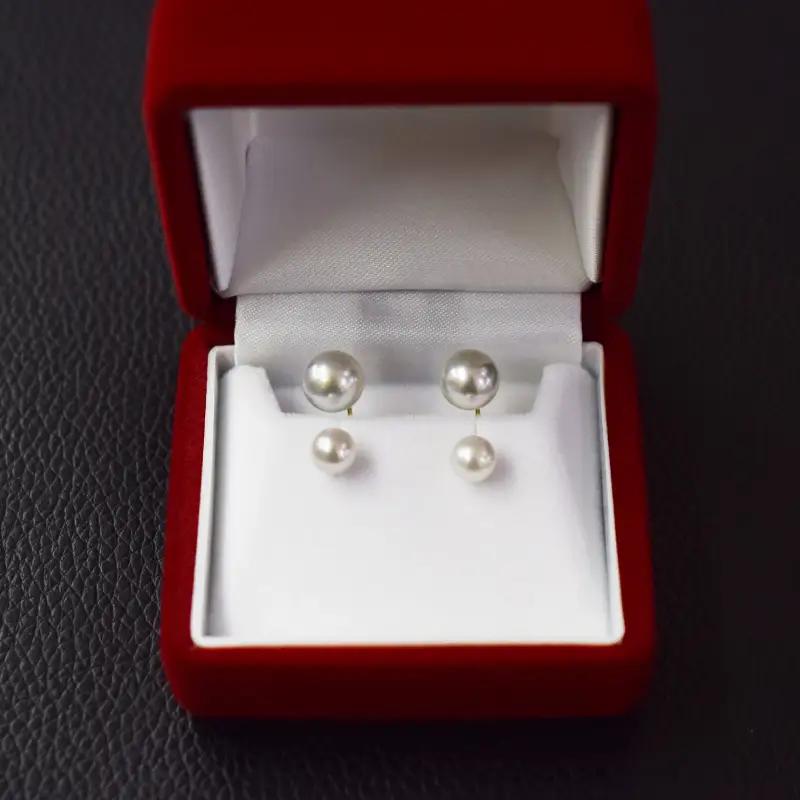 S101-252_天草産 6mm-6.5mm＆8mm-8.5mm ピアス あこや真珠 ナチュラル スタッド ダブルパール L字 K18 K14 真多麻級