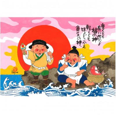 ふるさと納税 豊中市 岡本肇　手描き絵画【二福神】恵比寿&大黒天様-日の出磯辺ー |  | 01
