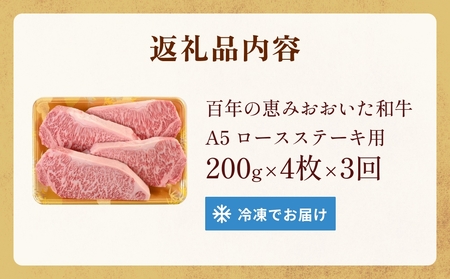 「百年の恵み おおいた和牛 」A5 ロースステーキ用 200g × 4枚 × 3ヶ月 定期便 おおいた和牛 ロースステーキ A5等級 黒毛和牛 大分県産 牛肉 高級肉 霜降り 和牛ステーキ 風味豊か 