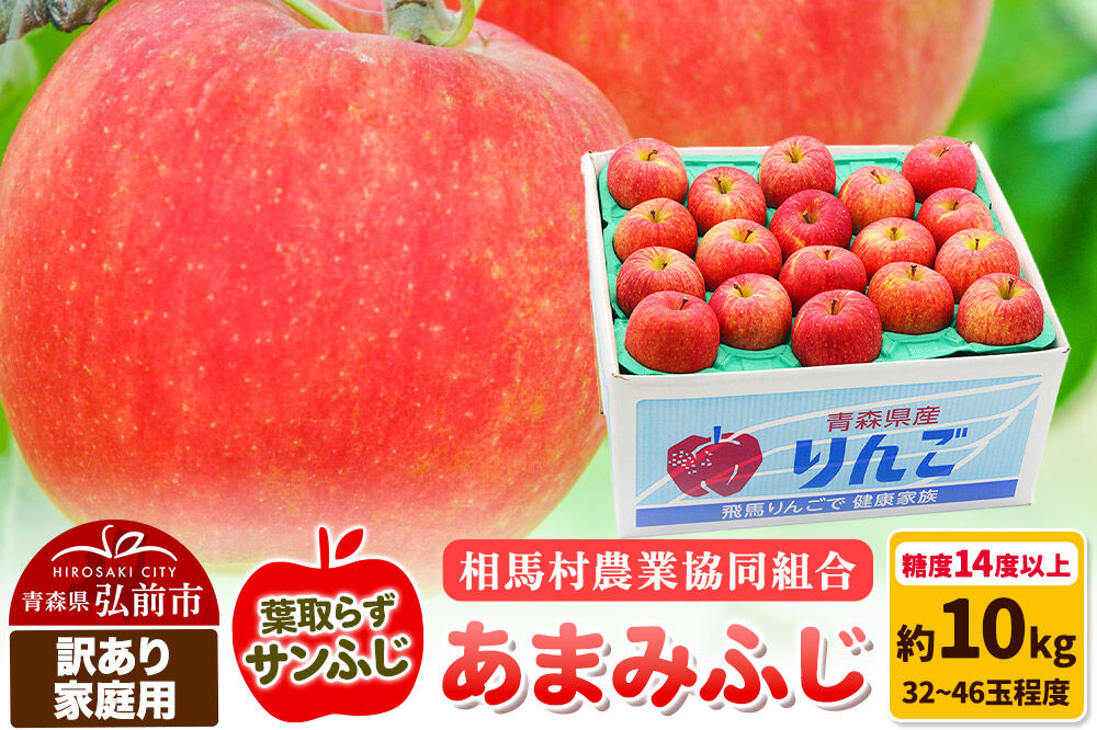 【27年3月クール便発送】りんご あまみふじ（葉取らずサンふじ）【訳あり】家庭用 糖度14度以上 約10kg（32～46玉程度） [サンふじ りんご 10キロ 葉とらず あまみふじ アップル おいしい