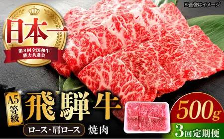【3回定期便】 飛騨牛 焼肉用 ロース・肩ロース 500g A5等級 [TAZ031] ロース 定期便