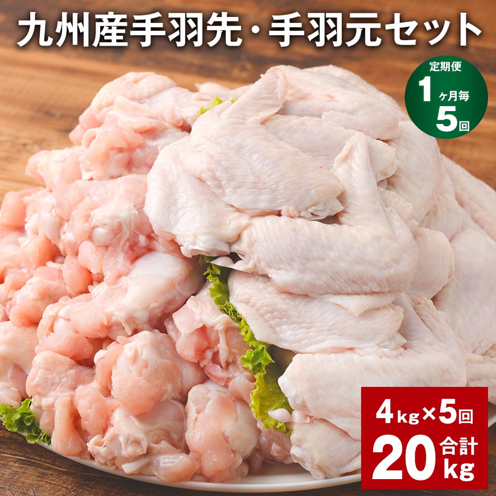 【ふるさと納税】【定期便】【1ヶ月毎5回】九州産手羽先・手羽元セット 計20kg（4kg×5回）鶏肉 肉 鶏 手羽 唐揚げ 詰め合わせ セット 冷凍 九州 国産 熊本県 菊池市 送料無料《お申し込みの翌月から出荷》