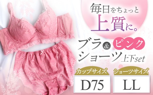 ブラ＆ショーツ 上下セット ピンク D75＆ショーツ LL | 女性用下着 レディース ブラ＆ショーツ ブラ ショーツ ピンク 上下セット 君津市 きみつ 千葉県