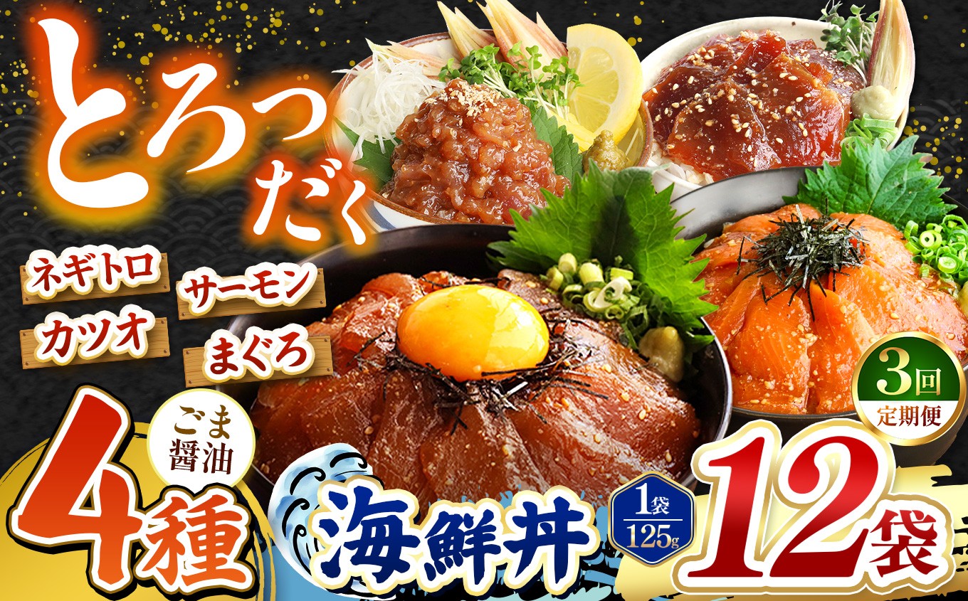 
                  【 定期便3回 】 ごま醤油 海鮮丼 4種セット 12袋 | 熊本県 和水町 くまもと なごみ 魚 海鮮 肥後 海鮮丼 スライス 冷凍 漬け さかな 漬け丼 小分け 数量限定 人気 熊本県 熊本
                