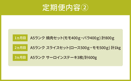 AE04 定期便 A５ランク 近江牛 食べ比べコース 3カ月 東近江