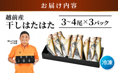 越前産 干しはたはた（3～4尾）× 3パック 越前塩のみで仕上げた一塩干し！【干物 海鮮 冷凍 個包装 】 [e04-a108]