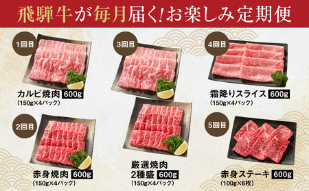 【定期便】飛騨牛 全５回（焼肉・すき焼き・ステーキ）計3kg | 焼肉 ステーキ カルビ 食べ比べ 牛 定期 飛騨高山ミート MZ100 肉 定期便 牛肉定期便 牛肉 定期便 牛肉定期便