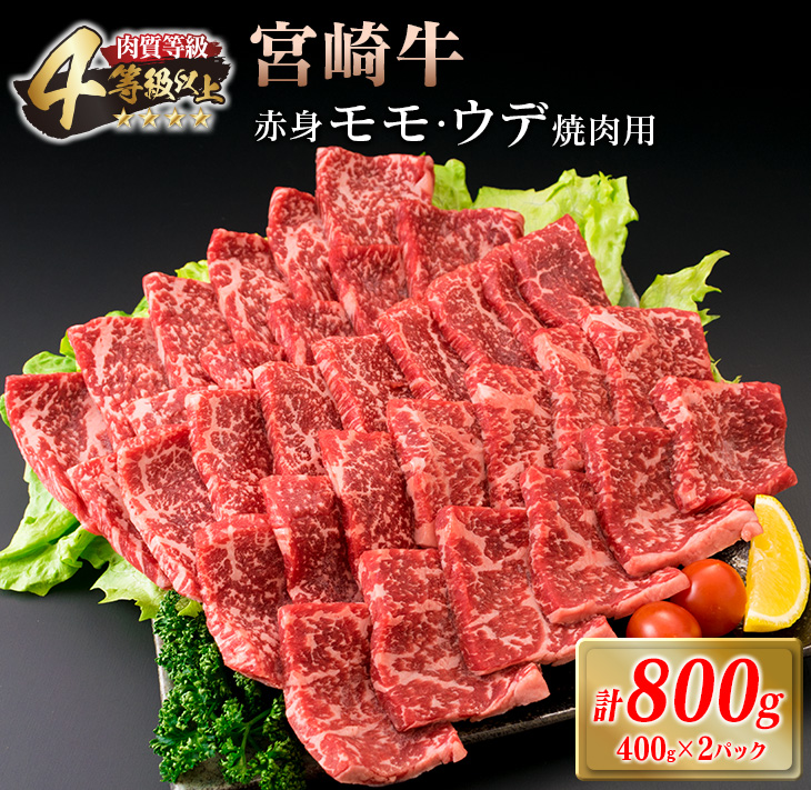DC28-25_宮崎牛 赤身 モモ ウデ 焼肉 セット 計800g 牛肉 ビーフ 黒毛和牛 国産 ブランド牛 赤身肉 おすすめ おもてなし BBQ バーベキュー グランピング 鉄板焼き ご褒美 お祝い