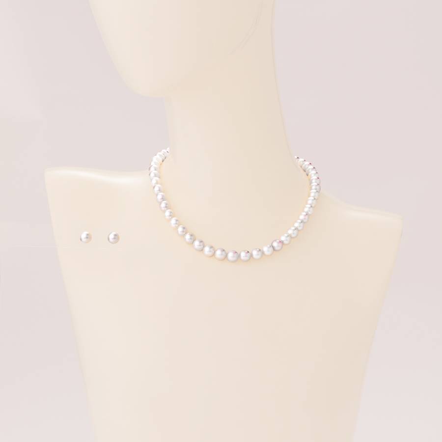 アコヤパール　ネックレス・ピアスセット（E8.5ｍｍ）セット（白）４　鑑別書付(MKhp-020)