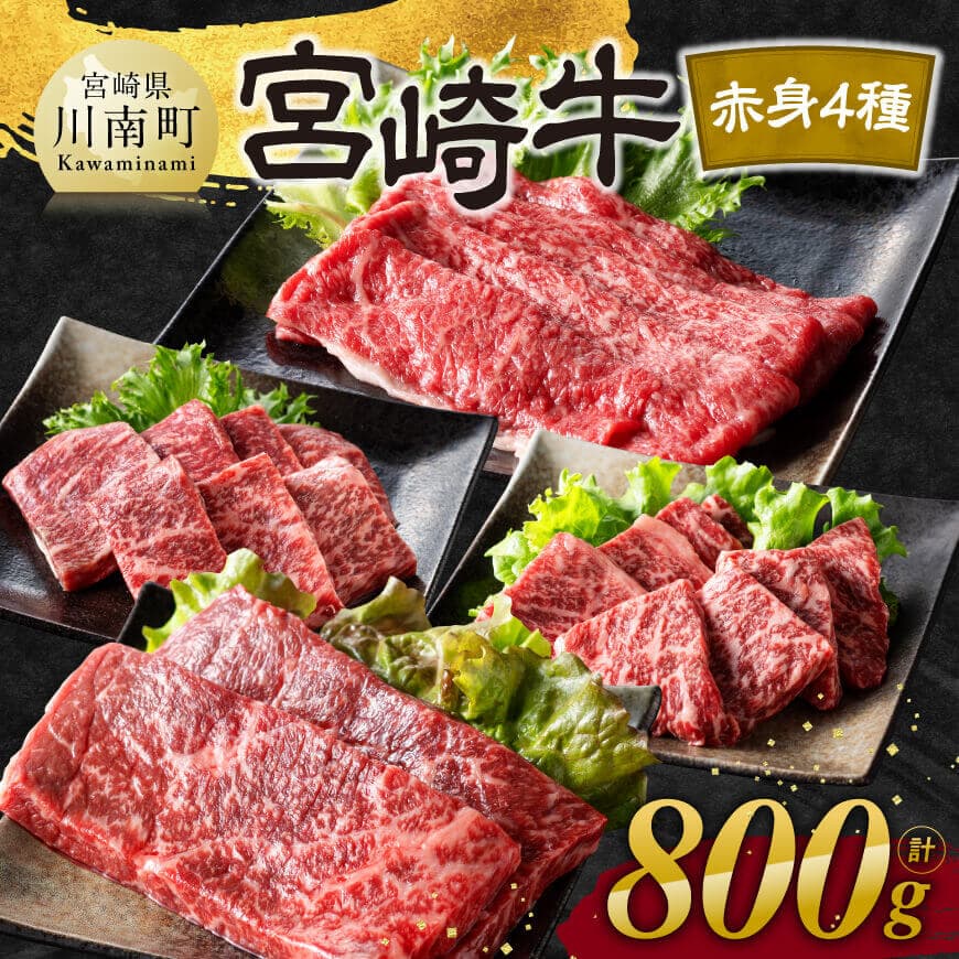 【ふるさと納税】※レビューキャンペーン※ 宮崎牛 赤身 4種 800g - 肉 牛肉 国産 宮崎県産 宮崎牛 黒毛和牛 和牛 すき焼き しゃぶしゃぶ 焼きしゃぶ ステーキ 焼肉 4等級 A4ランク モモ 送料無料 C11106