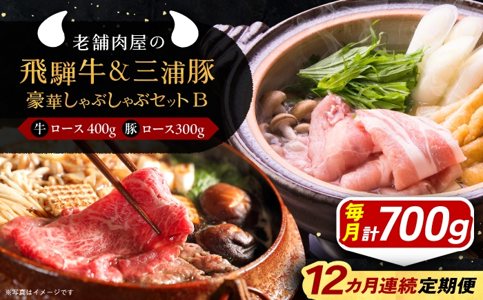 
                  【12回定期便】 牛肉 飛騨牛ロース400g 三浦豚ロース300g 豪華しゃぶしゃぶセットB 各種類1パック / 飛騨牛 三浦豚 ロース セット 食べ比べ 和牛 国産 霜降り 肉 A5ランク 高級肉 ブランド牛 ブランド和牛 肉 牛肉 冷凍 焼き肉 しゃぶしゃぶ すき焼き お取り寄せ 贈答 ギフト 岐阜県 / 恵那市 / 岩島屋 [AUAJ050]
                