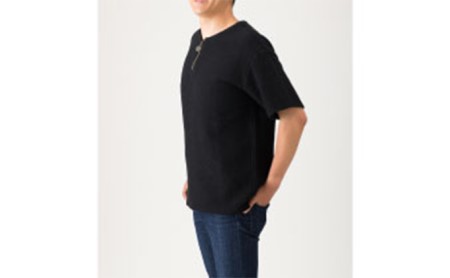 肌触りが良い刺子生地ファスナーTシャツ　九櫻ロゴチャーム付き　黒 3L