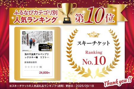 池の平温泉アルペンブリックスキー場　リフト1日券（ICカード引換券）1枚 2025 - 2026 シーズン スキー スノーボード リフト券 妙高山 野尻湖 ゲレンデ アウトドア スポーツ 冬 チケット
