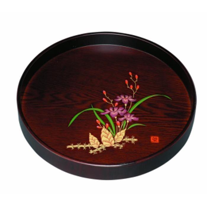 【ふるさと納税】木製丸盆 茶盆（深型） 黒檀杢 山路（金蒔絵・盛絵）【YG400】 | クラフト 民芸 人気 おすすめ 送料無料