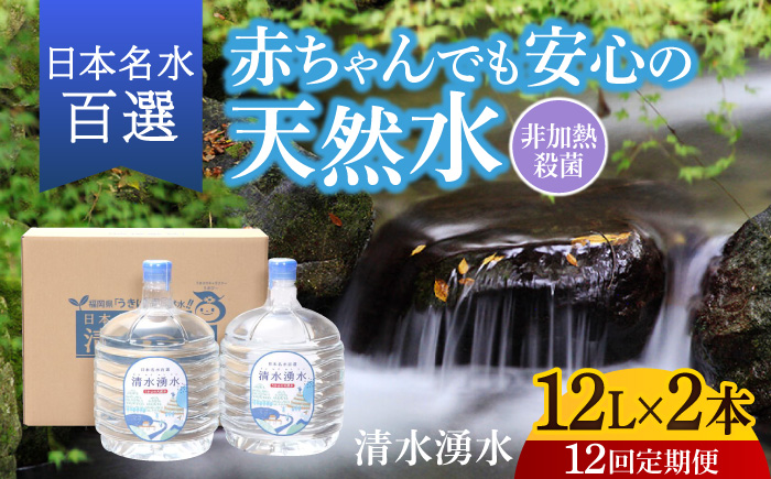 【12回お届け】赤ちゃんも安心して飲める 清水湧水 軟水 ウォーターサーバー用ボトル 12L 2本 非加熱殺菌 ミネラルウォーター【株式会社清水】天然水の風味を損なわないよう非加熱殺菌 天然水 水 軟水 サーバー ウォーターサーバー