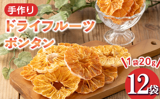 isa570 《数量限定》ドライフルーツボンタン「そのまんまドライしました。」(計12袋・各20g)   ドライフルーツ ボンタン 砂糖不使用 小分け 手づくり ギフト 加工食品 果物 フルーツ  ハンドメイド【薩摩美食倶楽部】