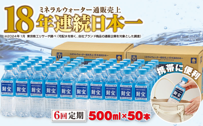 F6-2244／【6回定期】天然アルカリ温泉水 財寶温泉 500ml×50本