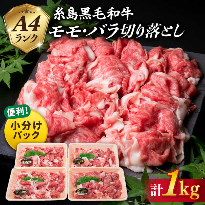 【250g 小分けパック】黒毛和牛 切り落とし 250g×4P 計1kg もも バラ ミックス A4ランク 糸島市 / 糸島ミートデリ工房 [ACA031]