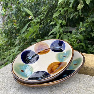 ふるさと納税 今帰仁村 ヤチムン　オーバル皿三彩丸紋　2枚セット　エドメ陶房