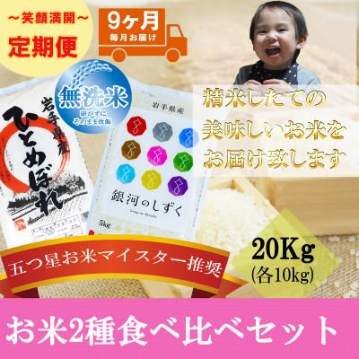 ふるさと納税 盛岡市 【毎月定期便】無洗米 2種食べ比べ 各10kg全9回