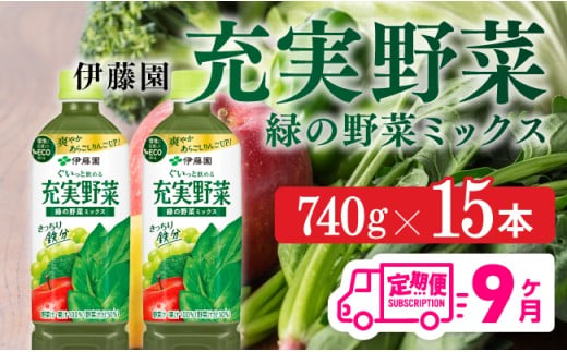 【9ヶ月定期】伊藤園 充実野菜 緑の野菜ミックス（PET） 740g×15本【 伊藤園 野菜ジュース 全９回 健康 ヘルシー 】