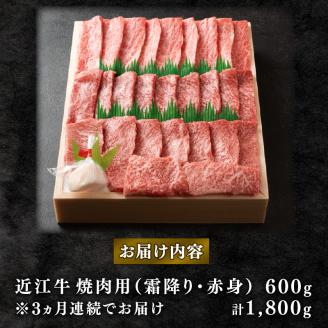 【定期便3回】 近江牛 焼肉 特選 三種 盛り合わせ 600g × 3ヶ月 1,800g 牛肉 肉 国産 ブランド牛 日本三大和牛 和牛 黒毛和牛 バーベキュー BBQ 竜王産 澤井牧場 冷凍