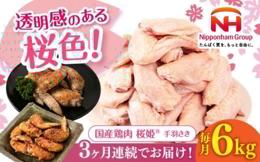 【全3回定期便】桜姫 手羽さき 計6kg（2kg×3パック）《厚真町》【東日本フード株式会社】 桜姫 国産鶏肉 鶏肉 鶏 とり肉 手羽先  冷凍 北海道 [AXBM101]