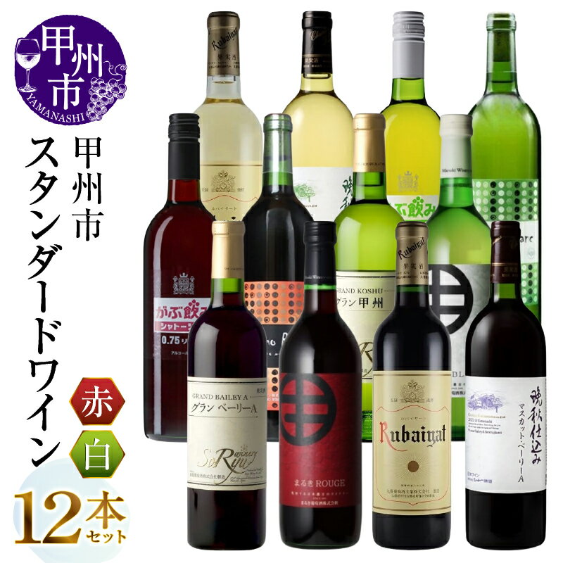 【ふるさと納税】 ワイン 赤 白 12本 セット スタンダード 720ml 750ml 赤ワイン 白ワイン 飲み比べ 酒 お酒 アルコール 山梨 母の日 父の日 記念日 ギフト 山梨県 甲州市 （MG） 【H1-480】