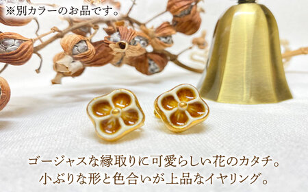 【美濃焼】 よつ花 イヤリング  黒 【七窯社】耳飾り アクセサリー おしゃれ [TAP049]