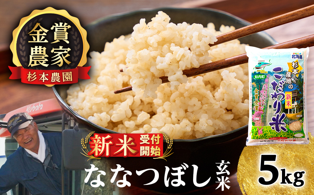 【令和8年産新米予約】★金賞農家★が作る玄米「ななつぼし」5kg《杉本農園》