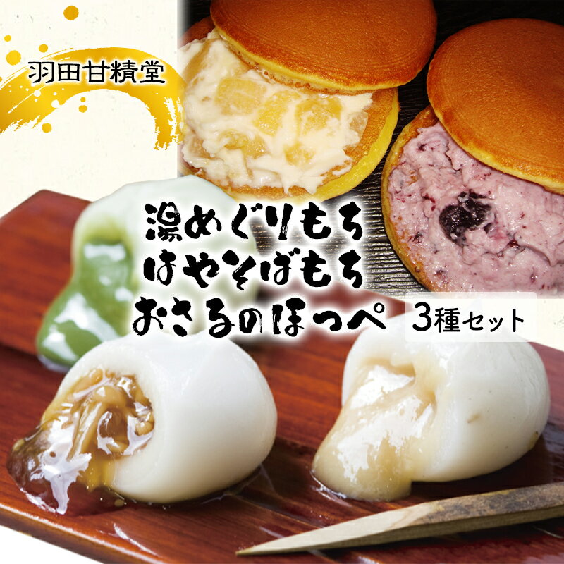 【ふるさと納税】志賀高原銘菓はやそばもち（12個入）、北信濃湯めぐりもち（抹茶あん・なめ茸・ごまだれ各6個入）、おさるのほっぺ（ブルーベリー・アップル各5個）のセット　 お菓子 スイーツ 和スイーツ 新感覚 フルーツどら焼き 和菓子 洋風どら焼き