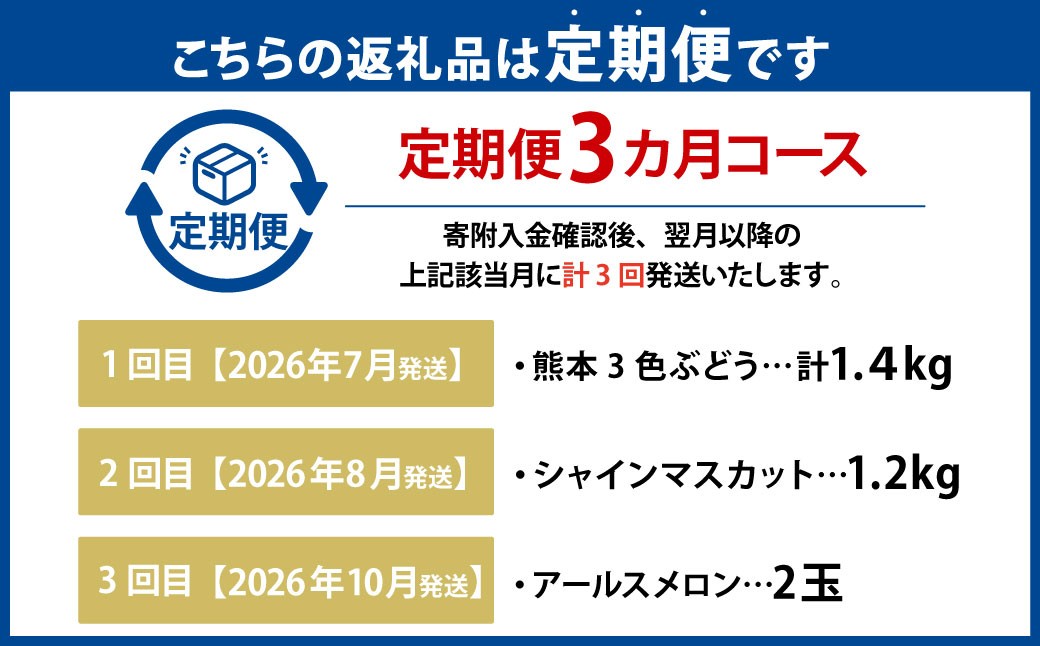 【年3回定期便】熊本おすすめフルーツ定期便D（ぶどうセット・シャインマスカット・メロン）