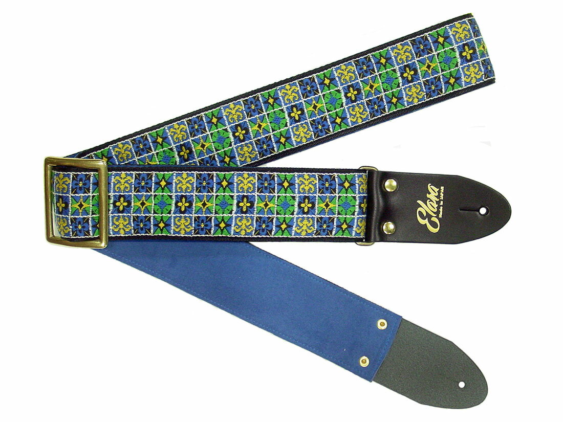 【ふるさと納税】【ギターストラップ】Elara Straps Knight Square Blue 郡上市 レザー 真鍮バックル ウルトラスエード プロ仕様 エレキ アコギ ベース Ksound 小林楽器店