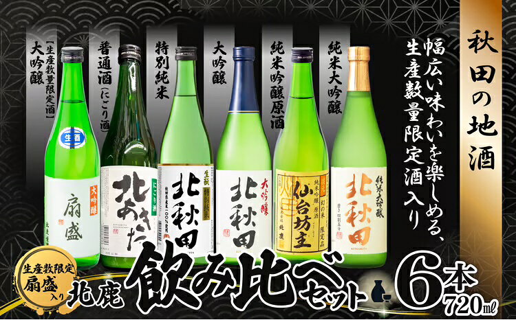 【ふるさと納税】生産本数限定酒入り北鹿飲み比べ6本セット （北あきた にごり酒、扇盛入り） 日本酒 さけ 酒 サケ アルコール 純米大吟醸 大吟醸酒 特別純米 普通酒 ギフト お歳暮 父の日 母の日 秋田県 大館市 【195P4001】【(株)筒井商店】
