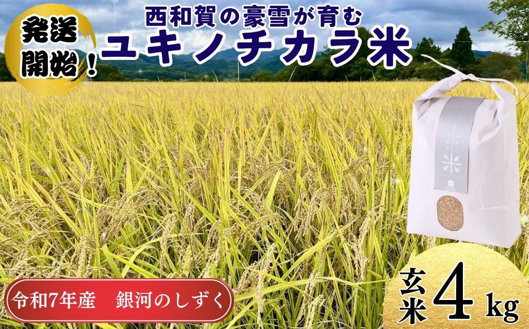 
            【令和7年度産】ユキノチカラ米　銀河のしずく　玄米4kg
          