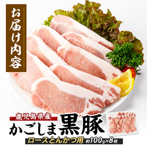 【10営業日以内に発送】かごしま黒豚ロースとんかつ用約100g×8枚(岡村商店/A-160)  鹿児島 黒豚 豚肉 豚 肉 六白黒豚 鹿児島県産 指宿市産 国産 ロース 豚ロース とんかつ トンカツ 