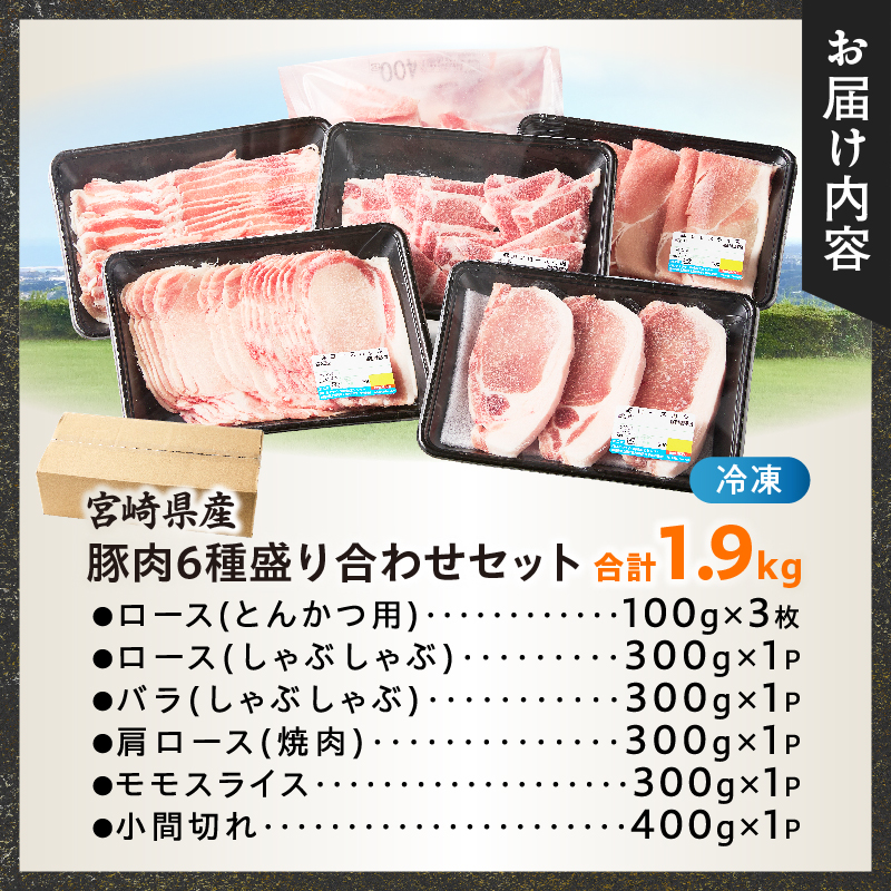 宮崎県産豚肉6種盛り合わせセット(合計1.9kg)_T030-227【肉 豚 豚肉 おかず 国産 人気 ギフト 食品 お肉 焼き肉 BBQ お土産 贈り物 送料無料 プレゼント】