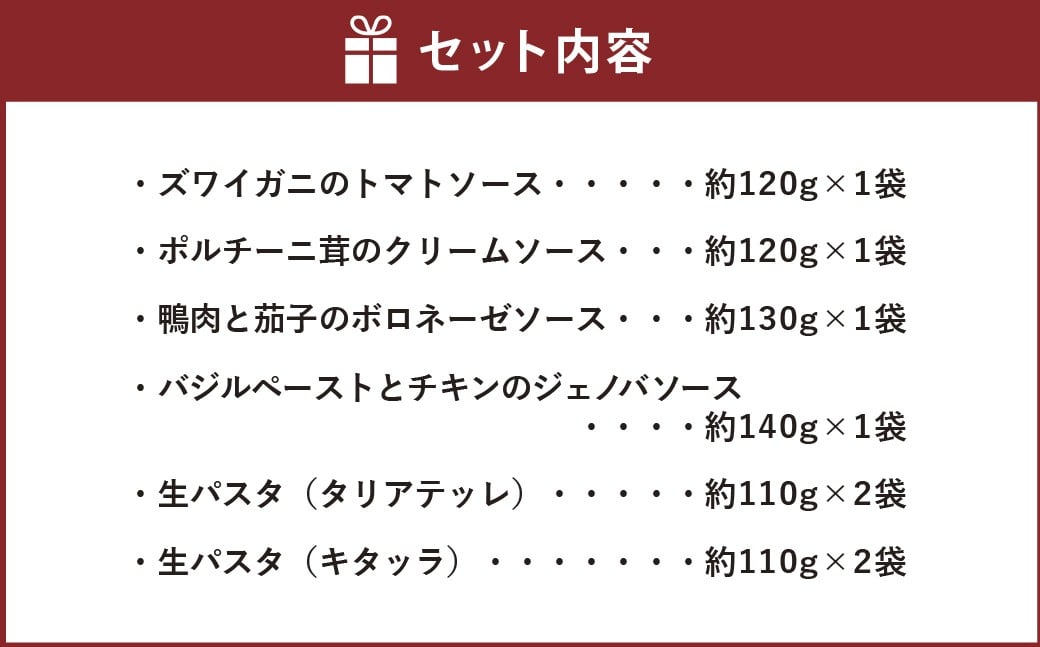 オリジナルパスタソース4種&生パスタ2種 計4人前セット 