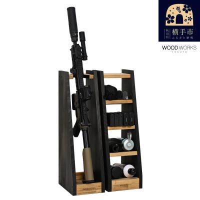 ふるさと納税 横手市 WOOD WORKS ライフルスタンド 1丁掛+マガジンラックセット【本体:ライトブラウン×BW】
