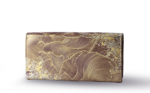 【浅草文庫】かぶせ長財布〈祝い鶴柄〉(カラー：えんじ)