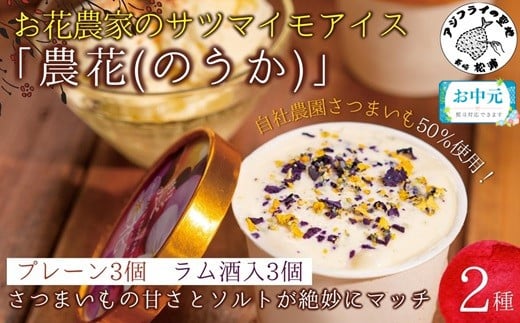 
            ＼お中元熨斗対応／お花農家のサツマイモアイス「農花(のうか)」プレーン3個＆ラム酒3個エディブルフラワーソルト付き( アイス アイスクリーム さつまいも 塩 ソルト 花 フラワー )【B1-167】
          
