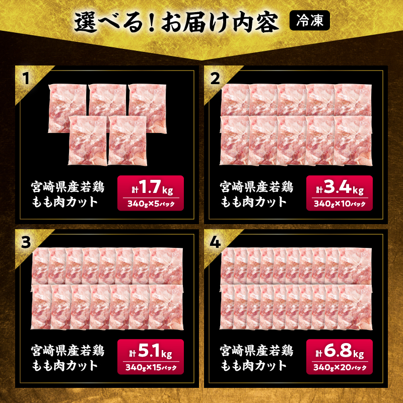 ≪内容量が選べる≫ 宮崎県産 若鶏 もも肉 カット 数量限定 肉 鶏肉 鶏もも 小分け 真空パック チキン 国産 おかず おつまみ お弁当 万能食材 食品 簡単調理 から揚げ_S-AA73-25_イメ