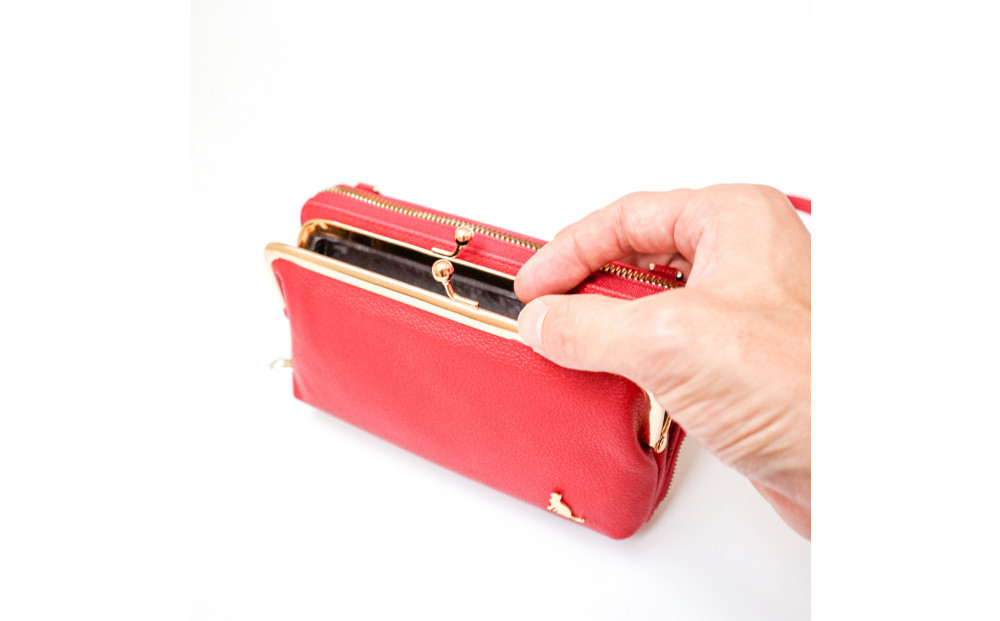 【レッド】スマホショルダー お財布ショルダー がま口 がま口財布 スマホポーチ スマホポシェット