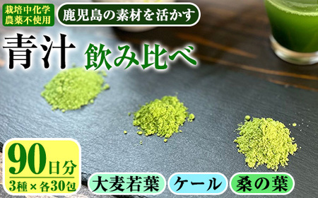 鹿児島県産 茶農家の作った青汁 [大麦若葉・桑・ケール] 3種飲み比べ 90日分 お得セット (3種・各1.5g×30包) 国産 鹿児島県産 青汁【アグリおおすみ】A-379