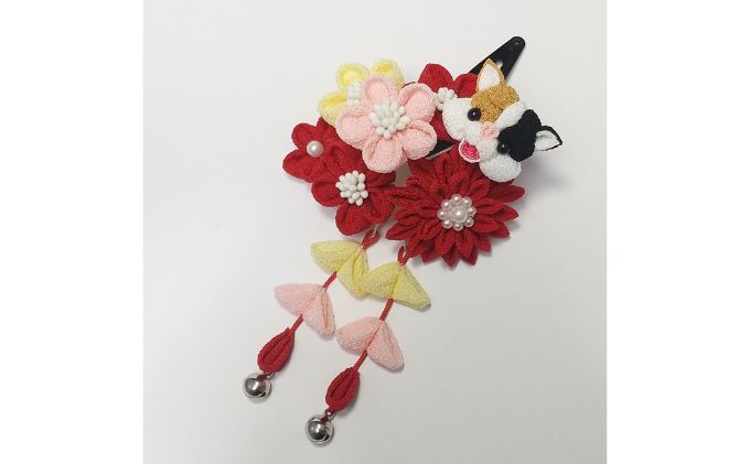 七五三ネコ髪飾り 2点セット 赤色